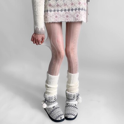 夜间教习室白色丝袜春季设计感蕾丝连裤袜女超薄菱格白丝光腿神器