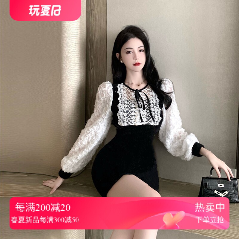 年会洋装小礼服性感紧身包臀法式别致宫廷风高级金丝绒连衣裙秋冬