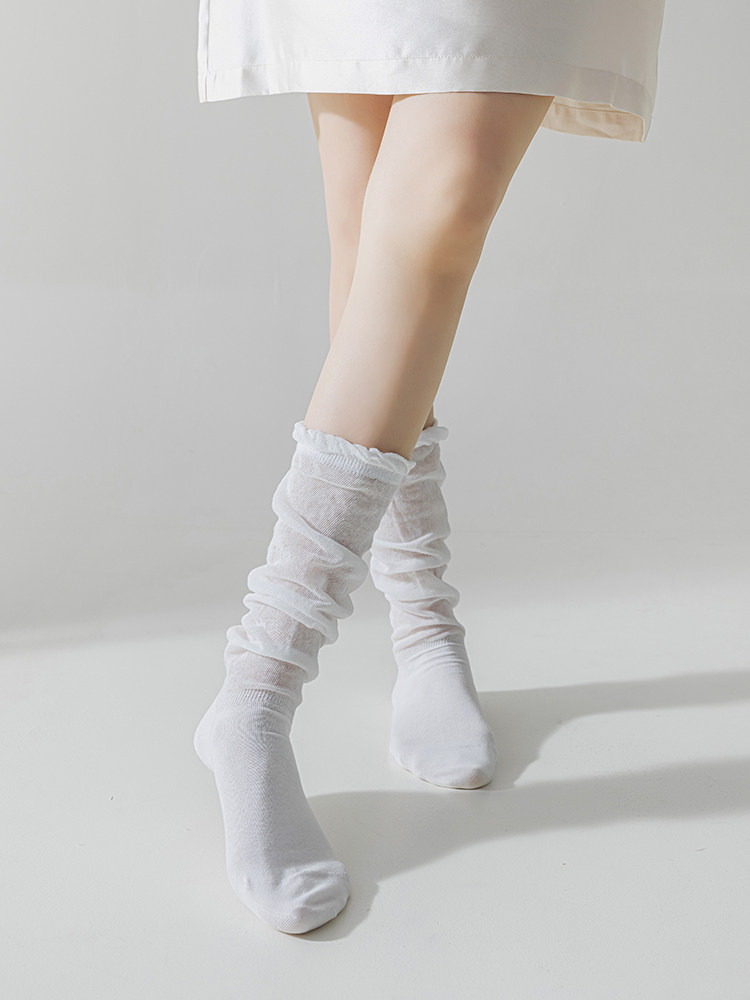 韩版芭蕾少女中筒袜薄款泡泡袜春夏季纯色小腿袜日系网纱高级感