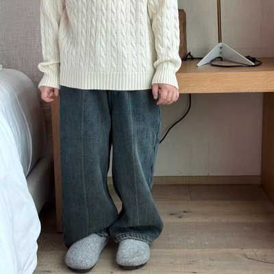 【特价】卤蛋童装：通勤复古/加绒直筒窄版牛仔裤男女童韩LD1185