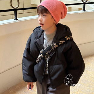 卤蛋童装:伦敦冬日/冬时髦黑色棉服戴帽拉链短款高定男女童外套