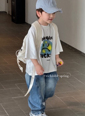 NO退NO换【委屈包】2025春夏韩版洋气磨毛感240g男女童短袖87002