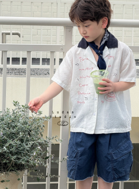 【夏】卤蛋童装.童趣学院/夏韩刺绣苎麻衬衫短袖短裤休闲新男女童