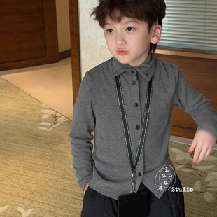 卤蛋童装·时髦公式/秋冬时髦高级灰扣子开衫抓绒高定打底男女童