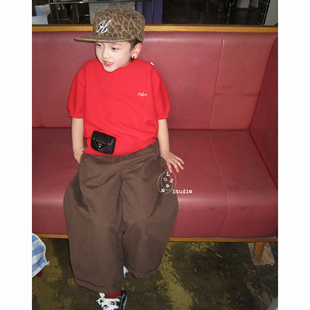 卤蛋童装·里昂序曲/春夏设计师款小众红色短袖圆领休闲裤男女童
