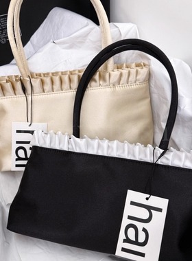 气质复古褶皱法式包包女轻奢高级感缎面花边手提芭蕾风腋下hai包