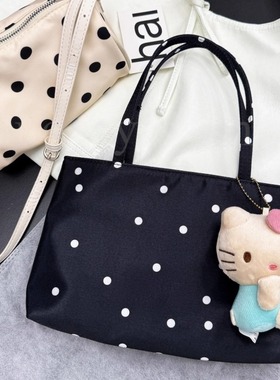 黑色波点法棍腋下包复古百搭气质芭蕾风手提hai缎面高级感小方包