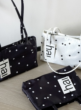波点包黑色复古小众设计高级感小托特百搭腋下手提单肩hai缎面包