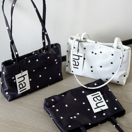 波点包黑色复古小众设计高级感小托特百搭腋下手提单肩hai缎面包
