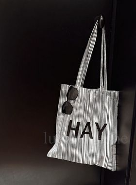 hay条纹帆布包2025新款韩系慵懒风大容量单肩通勤百搭豹纹购物袋