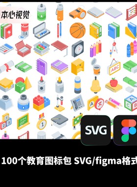 100个学校教育教学教具图标包PPT SVG/figma格式含高清PNG