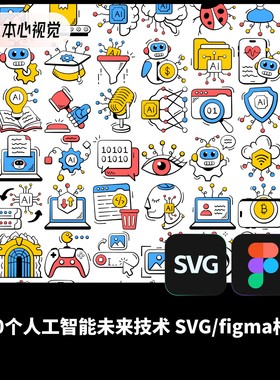 100个人工智能和未来技术机器人Ai科技图标figma/SVG格式含PNG