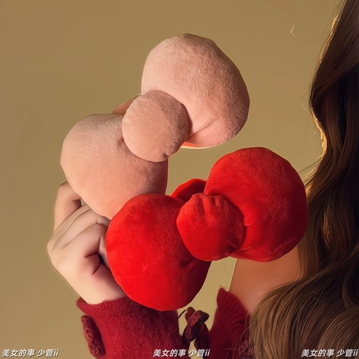 巨可爱!加大毛绒KT蝴蝶结香蕉夹!红色少女发饰头饰充棉扭扭夹