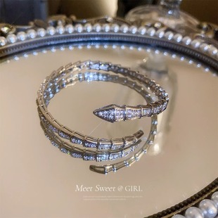 高档轻奢蛇形项链套装~高级感满钻锆石灵蛇戒指锁骨链手镯耳环