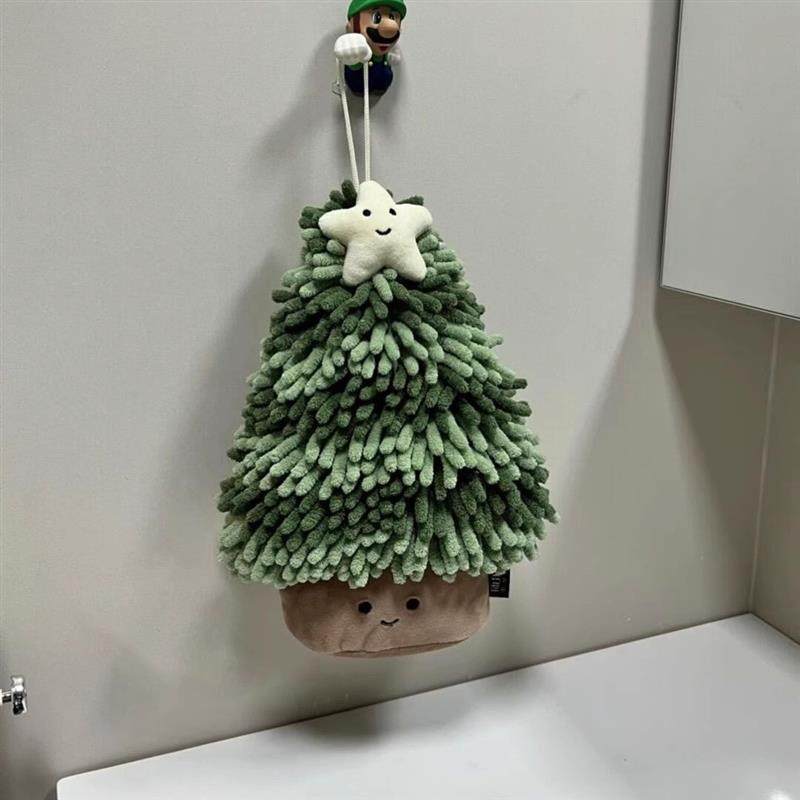 圣诞树擦手巾挂饰可爱雪尼尔超强吸水加厚防臭速干厨房卫生间浴室