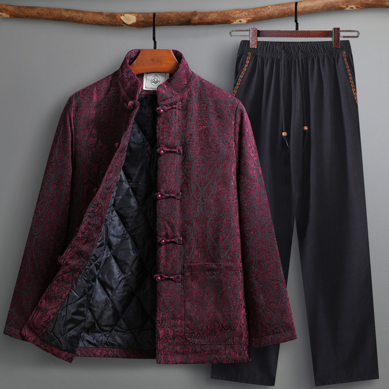 中国风冬季唐装男加厚棉袄中老年人套装爸爸棉衣中式爷爷装外套