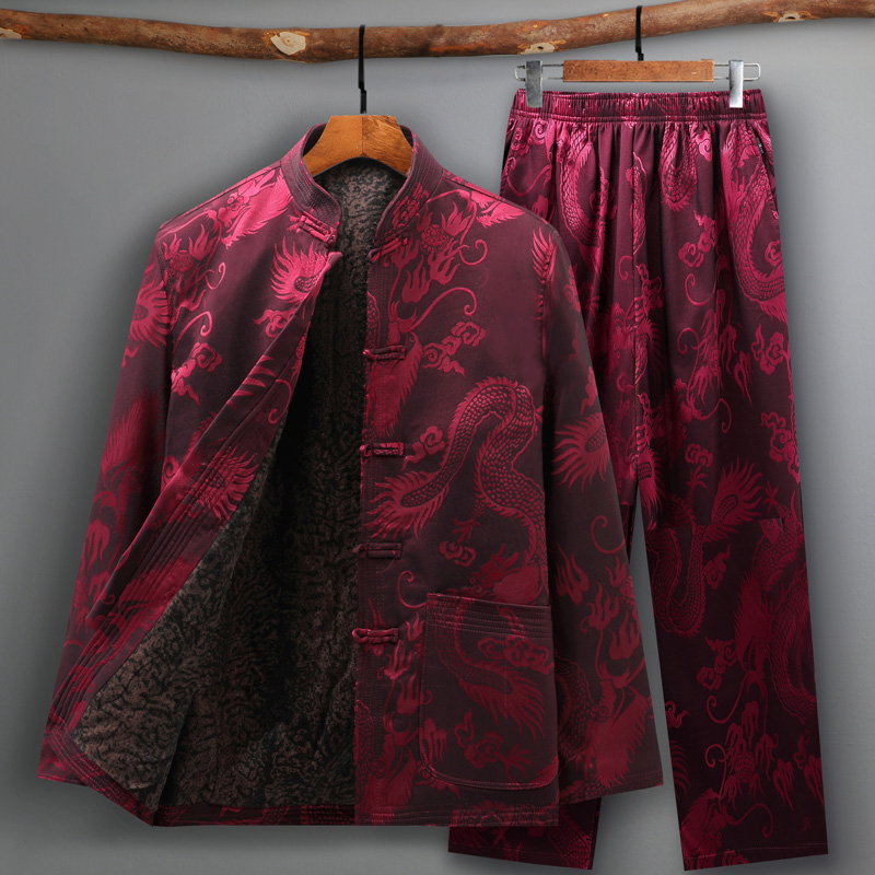 唐装男中老年冬装外套加绒爸爸棉衣套装老人棉袄生日过寿爷爷衣服