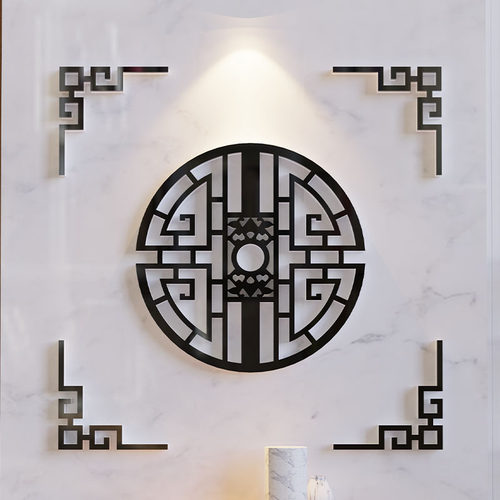 新中式客餐厅玻璃橱窗花古典门贴