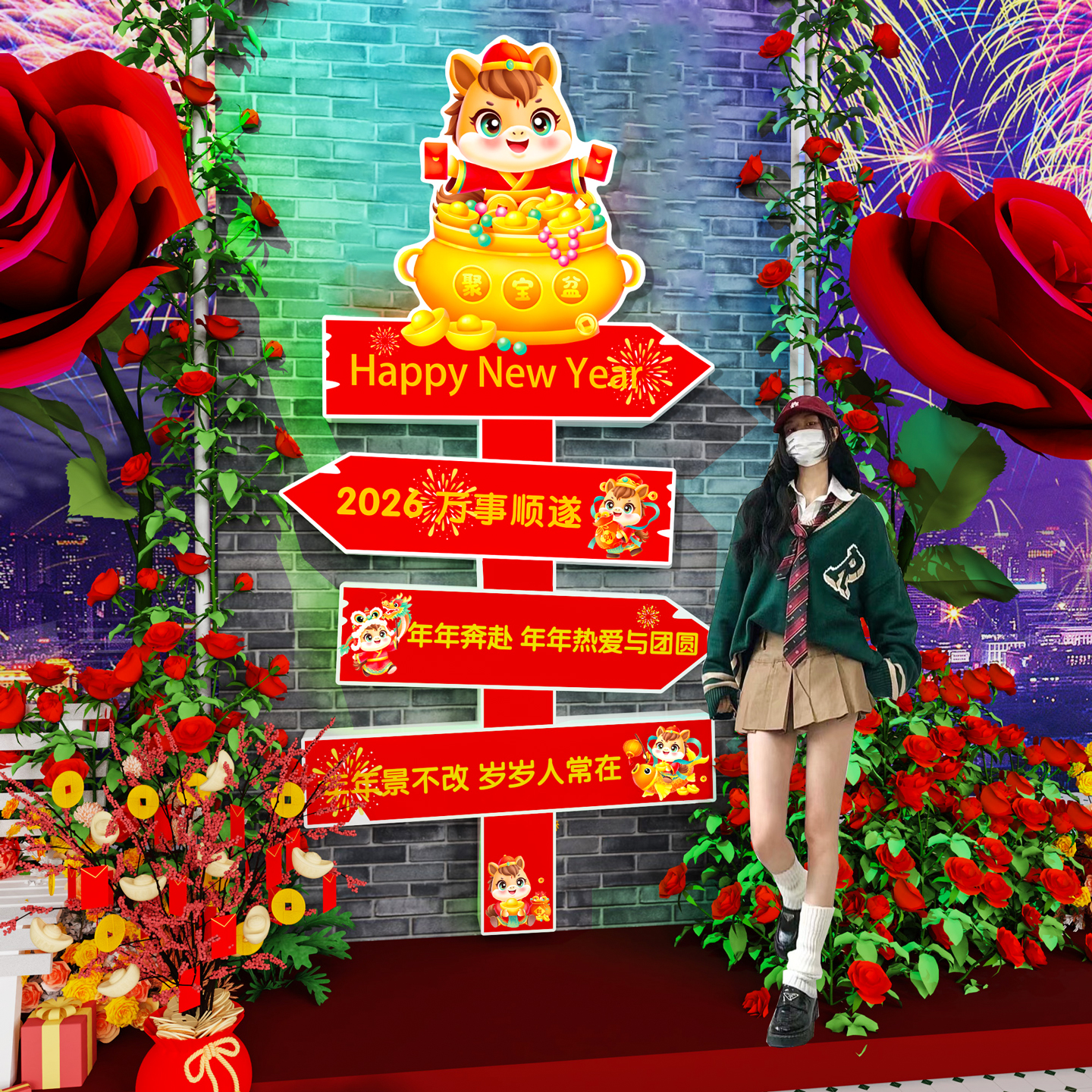 【2026万事顺遂】新年打卡墙装饰