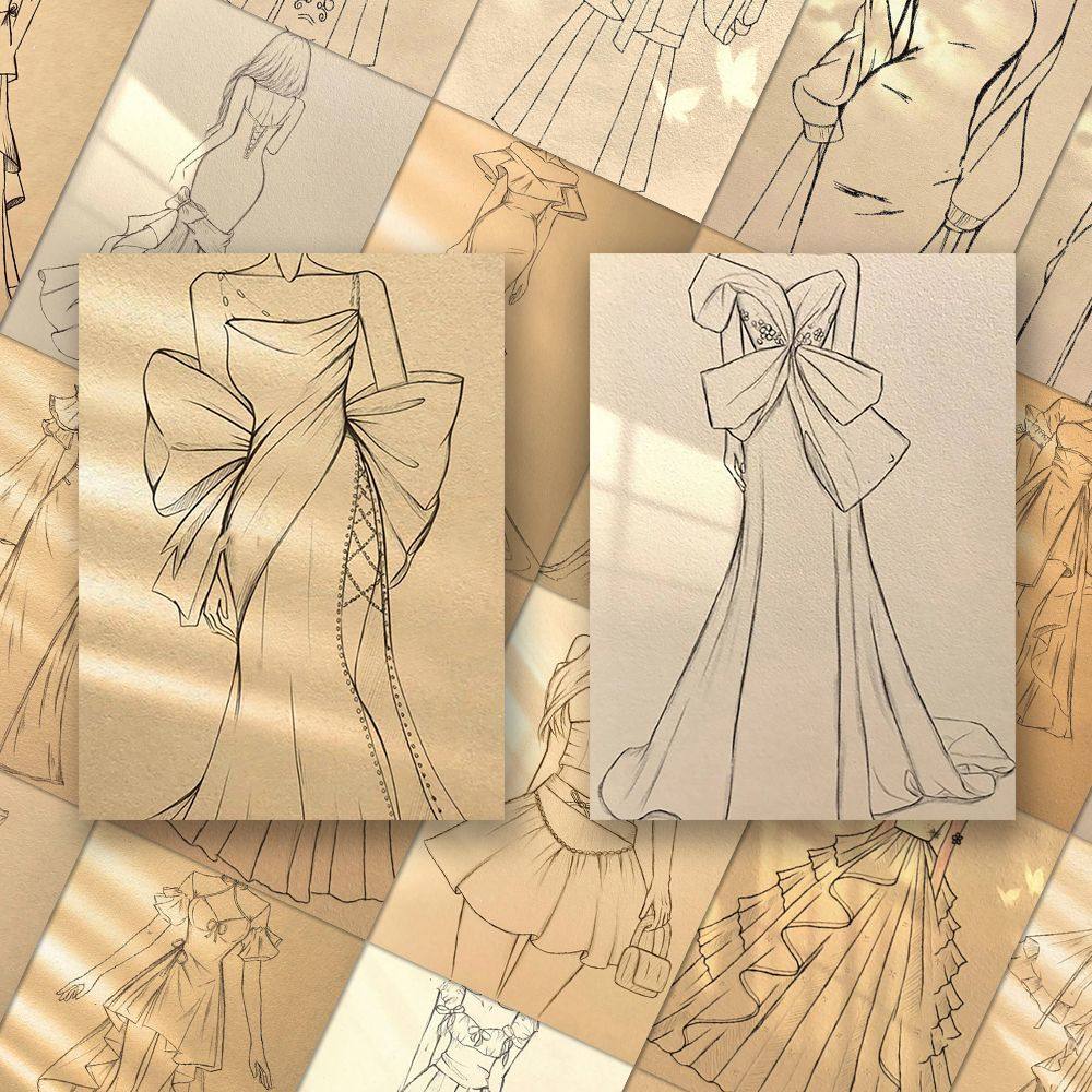 240张服装设计素描贴纸连衣裙礼服婚纱手绘绘画小白新手入门素材
