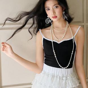 打底单穿朋辨吊带背心黑色小上衣女 de设计师品牌24秋季 新款