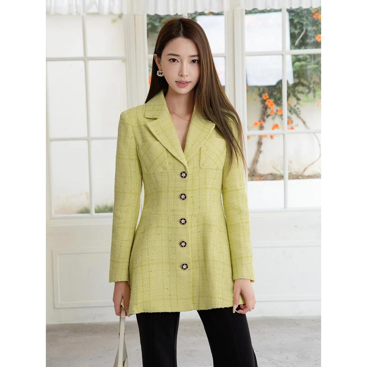 优雅高级质感西装洋气黄色长西服