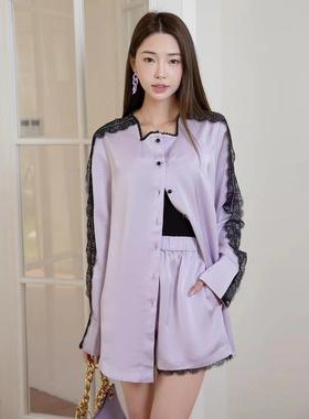 TT.RR.YY/ME设计师品牌时尚轻中式衬衫短裤套装浪漫紫色上衣现货