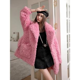 设计师品牌Re de卷毛外套洋气粉加厚保暖防寒大衣上衣女潮现货