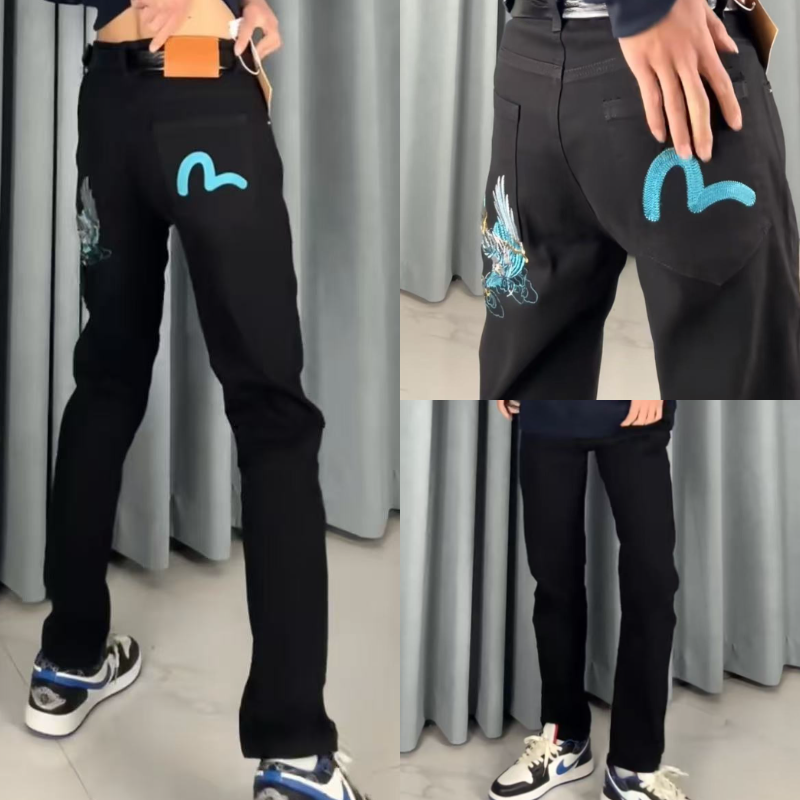 欧货高端网红同款福家老鹰刺绣牛仔裤潮男士帅气轻奢修身小脚裤
