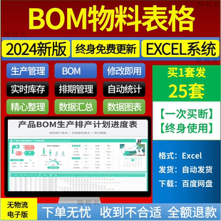 BOM物料清单统计表excel模板产品采购生产计划BOM物料生产排期表