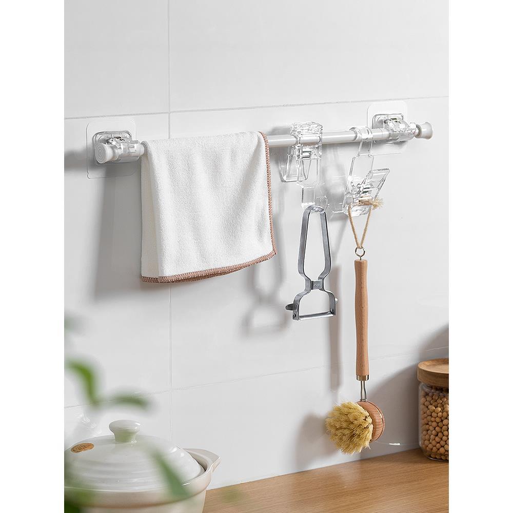 免打孔窗帘杆固定座横杆门帘粘贴式杆夹支架伸缩杆夹子支架固定器