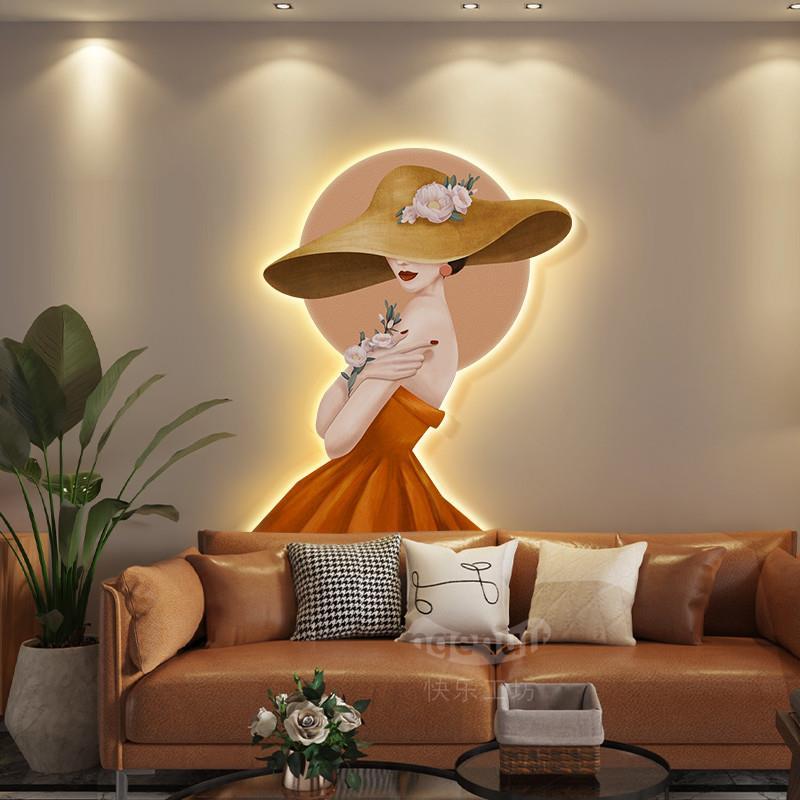 现代客厅装饰画氛围感灯画卧室床头挂画创意造型立体人物壁饰图片