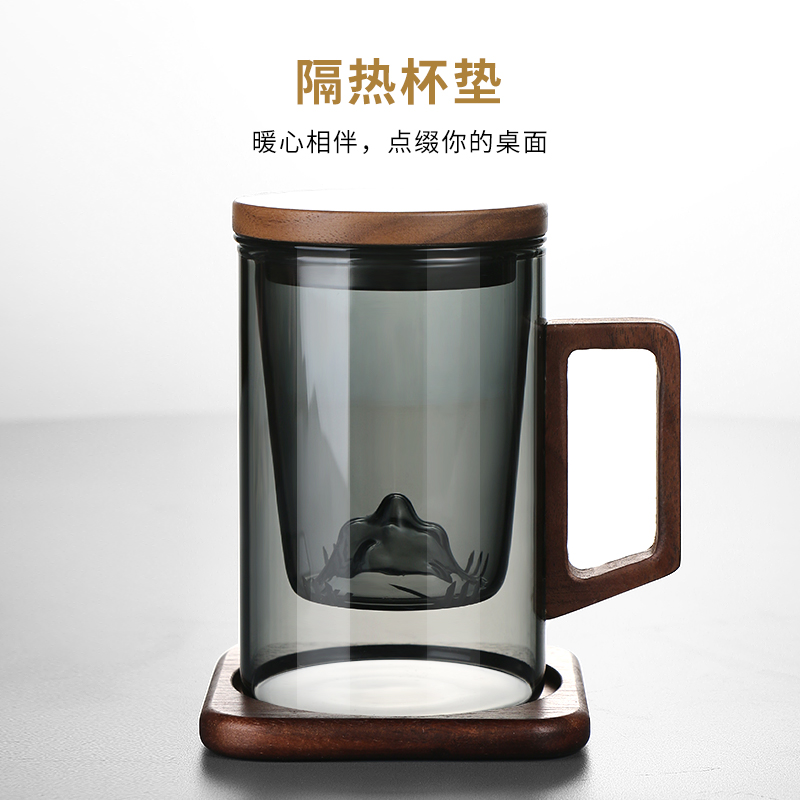 日式简约玻璃杯茶水分离泡茶杯高档茶杯个人专用水杯办公室茶道杯