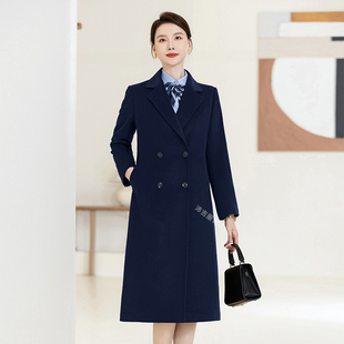 职业毛呢大衣女藏青色中长款呢子外套案场置业顾问工作服大衣女冬