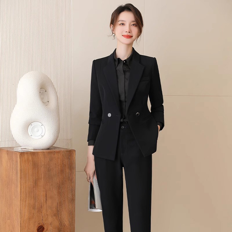 诗璐雅黑色西装套装女秋冬气质干练面试高端经理职业装正装工作服