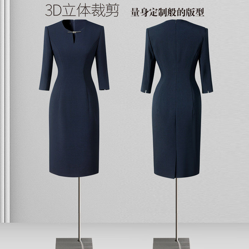 秋季职业连衣裙气质收腰修身案场客服前台工装售楼部珠宝店工作服