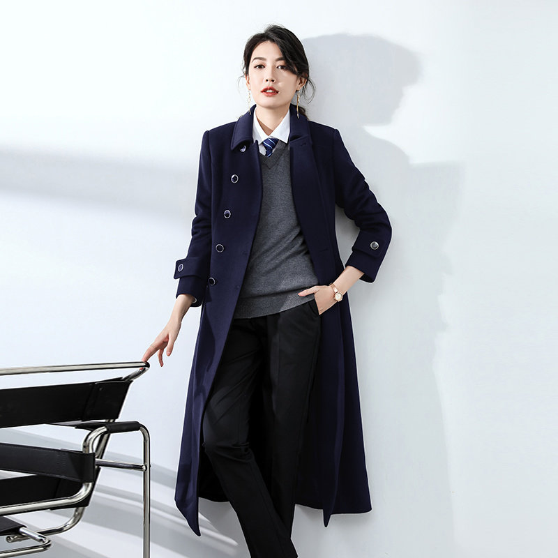 职业毛呢大衣女中长款呢子外套男女同款工装藏青色高级感风衣冬季