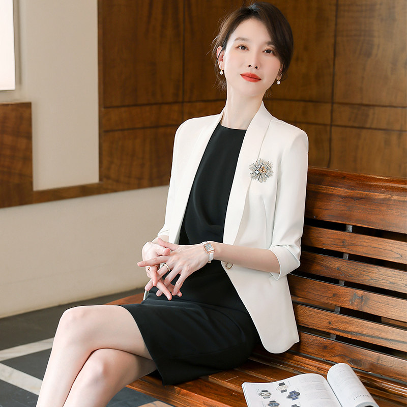 春夏时尚职业西装连衣裙通勤套装气质正装美容院售楼部前台工作服