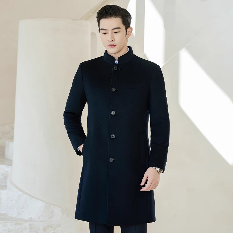沛吉新款100%羊毛呢子大衣男款加厚中长款外套职业装工作服