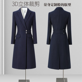 职业大衣工作服女冬气质收腰中长款保暖羊毛外套珠宝店售楼部工装