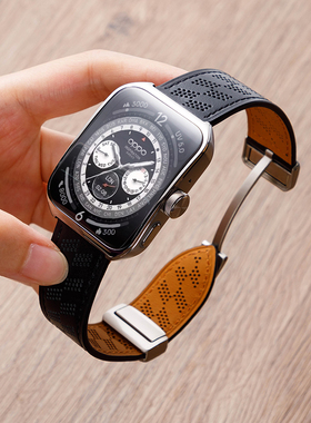 适用oppowatch4pro手表表带watch3pro微孔真皮透气oppowatchx男腕带se女426洞洞磁吸智能3/2/1代替换表链配件