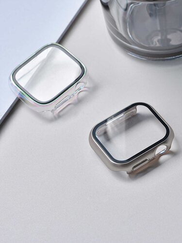适用于AppleWatch苹果手表S8钢化膜保护壳一体式iWatch S7保护套SE/6/5/4/3/2/1代全包套装超薄40/44/41/45夏