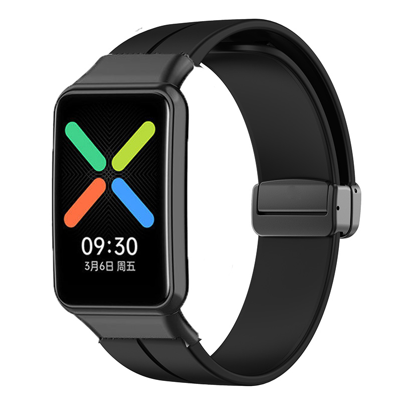 适用oppowatchfree表带硅胶磁吸折叠扣智能手表透气替换手环OPPO Watch Free金属腕带运动时尚链非原装配件