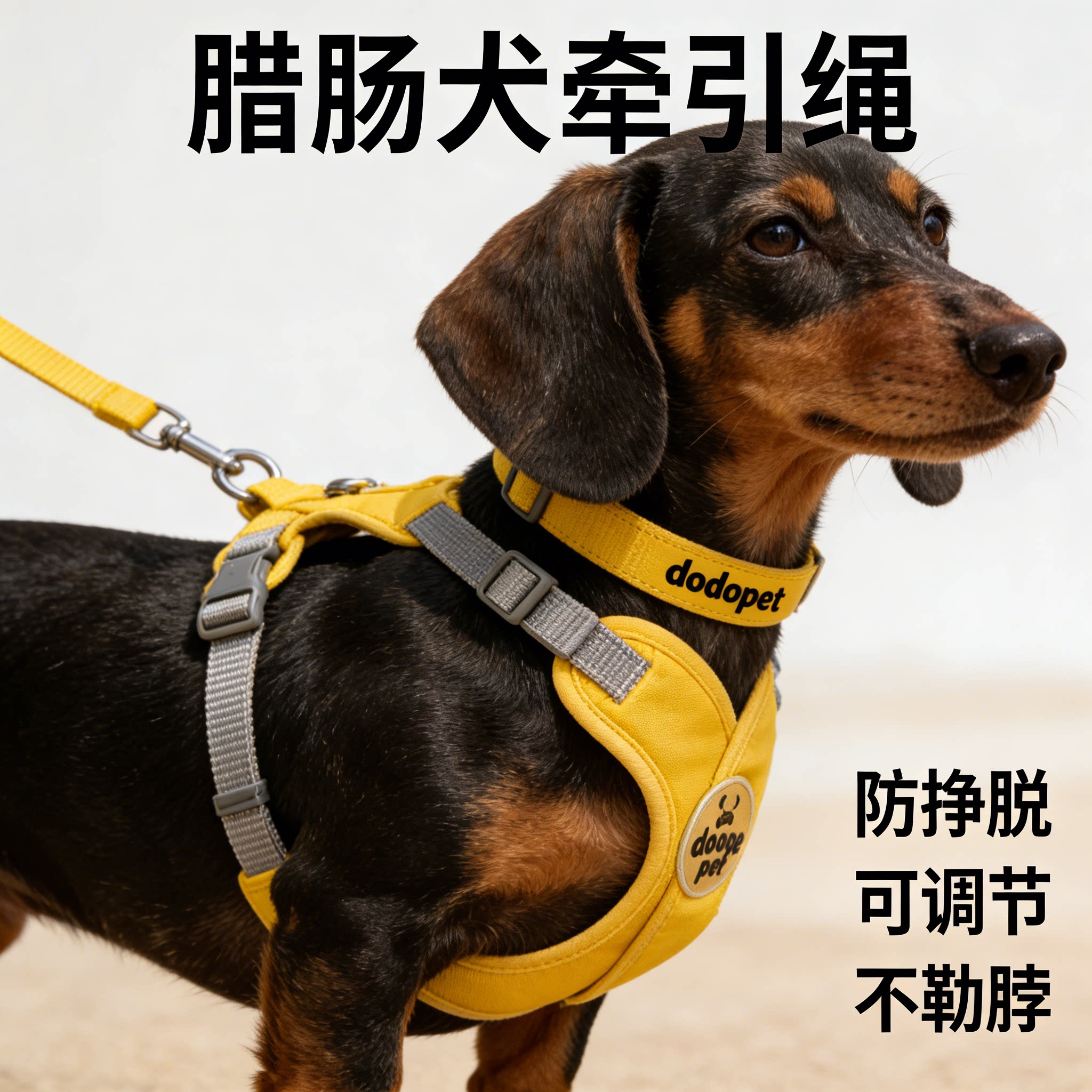 腊肠犬胸背牵引绳可调节防勒手图片