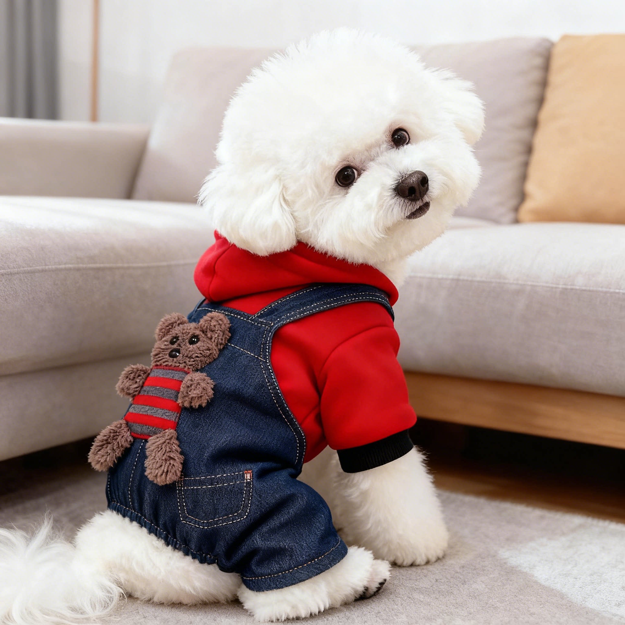 狗狗加绒博美服饰防寒带帽四脚衣秋冬装衣服比熊保暖小猫咪泰迪