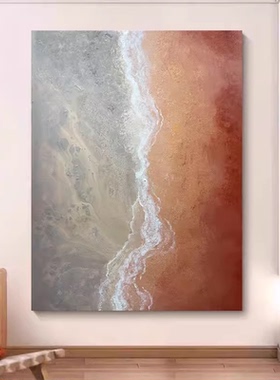 橙色手绘油画侘寂风客厅大幅艺术抽象挂画现代简约玄关立体肌理画