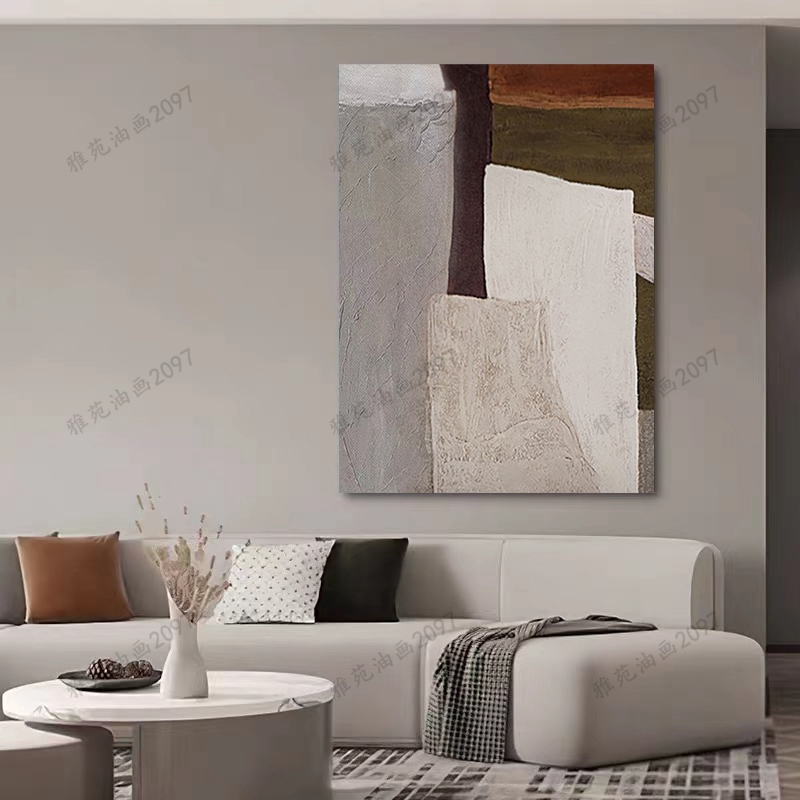 日式手绘极简色块油画客厅玄关立体挂画侘寂风抽象肌理装饰画卧室图片
