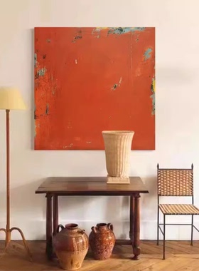橙色系手绘油画昔望侘寂风客厅肌理装饰画餐厅玄关现代简约壁挂画