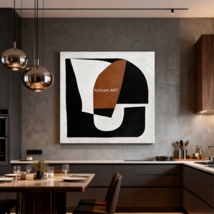 手绘油画守墨黑白现代侘寂赤贫风挂画书房玄关抽象简约客厅装饰画