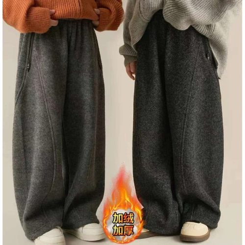 柒号馆7女童秋冬新款仿羊绒加绒加Y厚弯刀裤中大童纯色长裤百
